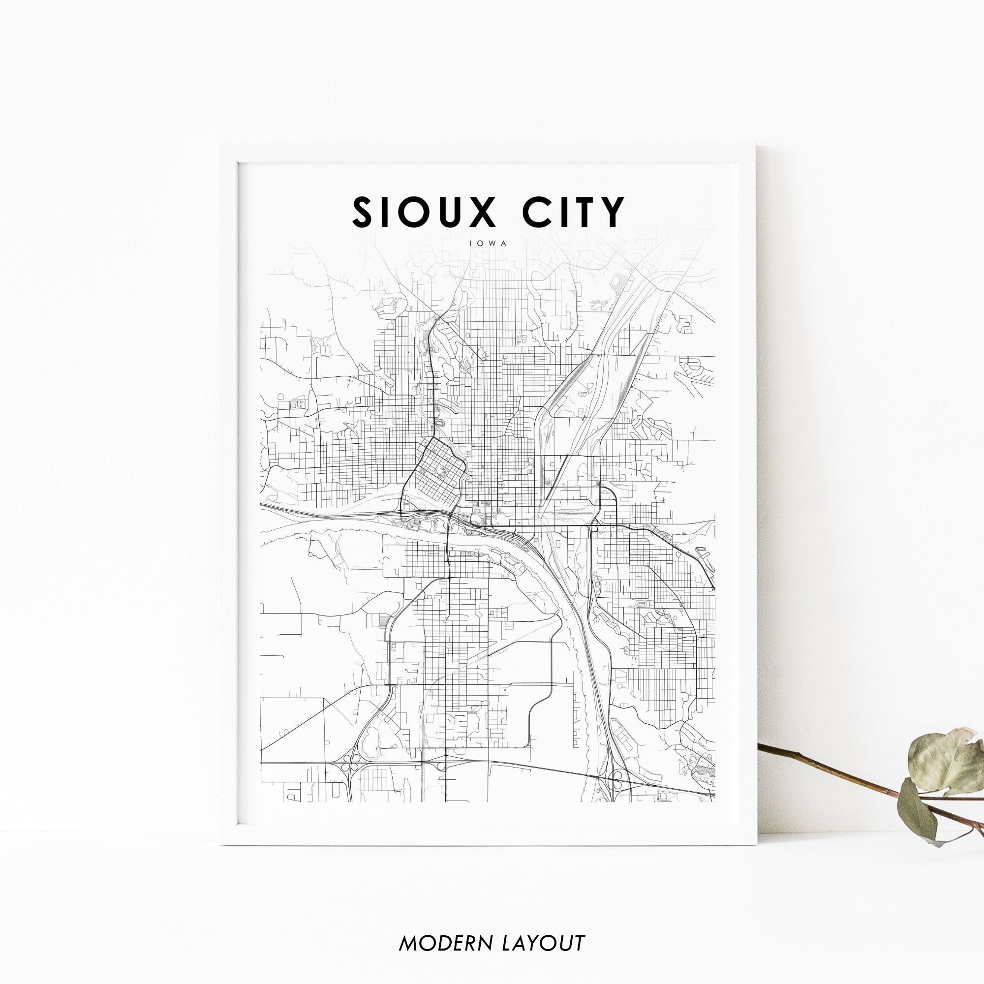 Sioux City IA Map Print, Iowa USA Map Art Poster, City Road Street Map Print, Nursery Room Wall Office Decor, Printable Map
