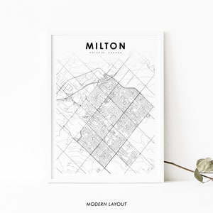 Milton Ontario Map Print, ON Canada Map Art Poster, City Street Road Map Print, Nursery Room Wall Office Decor, Toronto Printable Map