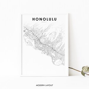 Honolulu HI Map Print, Hawaii USA Map Art Poster, O&#39;ahu Oahu City Street Road Map Print, Nursery Room Office Wall Decor, Printable Map