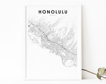 Honolulu HI Map Print, Hawaii USA Map Art Poster, O'ahu Oahu City Street Road Map Print, Nursery Room Office Wall Decor, Printable Map