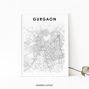 Gurgaon India Karte Druck, Gurugram Haryana Karte Kunst Poster, Neu-Delhi Stadtstraße Straßenkarte Druck, Kinderzimmer Büro Wanddekoration druckbare Karte