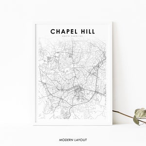 Chapel Hill NC Map Print, Caroline du Nord USA Map Art Poster, City Street Road Map Print, Nursery Room Wall Office Decor, Carte imprimable
