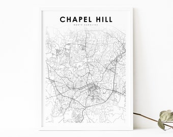 Chapel Hill NC Map Print, Caroline du Nord USA Map Art Poster, City Street Road Map Print, Nursery Room Wall Office Decor, Carte imprimable