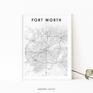 Fort Worth Area TX Map Print, Texas USA Map Art Poster, City Street Road Map Print, Nursery Room Wall Office Decor, Printable Map