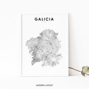 Galicië, Spanje kaart afdrukken, Galiza España staat wegenkaart kunstposter, Vigo, stad straten wegenkaart afdrukken, kamer kantoor muur decor, afdrukbare kaart