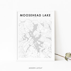Moosehead Lake ME Map Print, Maine USA Map Art Poster, New England City Street Road Map Print, Nursery Room Wall Office Decor, Printable Map