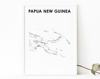 Impresión de mapas de Papúa Nueva Guinea, cartel del mapa de carreteras del país, arte del mapa de Oceanía Port Moresby, decoración de la oficina de la pared de la guardería, mapa imprimible
