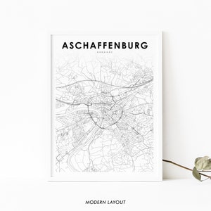 Aschaffenburg Germany Map Print, Bavaria Deutschland Map Art Poster, City Street Map Print, Nursery Room Wall Office Decor, Printable Map