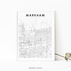 Impressão de mapa de Markham Ontario, pôster de arte de mapa de Toronto no Canadá, impressão de mapa de estradas de ruas da cidade, decoração de parede de quarto de berçário, mapa para impressão