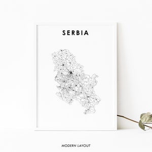 Servië kaart afdrukken, land routekaart Art Poster, Србија, Srbija Belgrado, landkaart kunst, kinderkamer muur kantoor decor, afdrukbare kaart