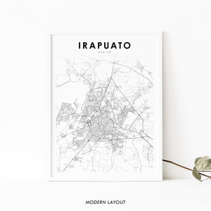 Irapuato México Mapa Impresión, Guanajuato México Mapa Arte Cartel, City Street Road Map Impresión, Decoración de la pared de la oficina de la guardería, Mapa imprimible