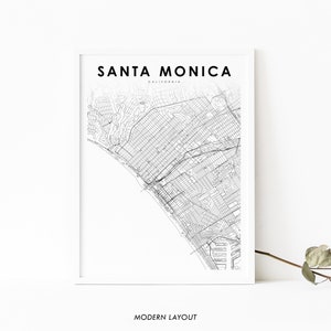 Impression de carte de Santa Monica CA, affiche d’Art de carte de Californie USA, impression de carte routière de rue de ville, décor de bureau de mur de salle de pépinière, carte imprimable