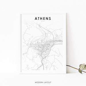 Athens OH Map Print, Ohio USA Map Art Poster, United States, City Street Road Map Print, Nursery Room Wall Office Decor, Printable Map