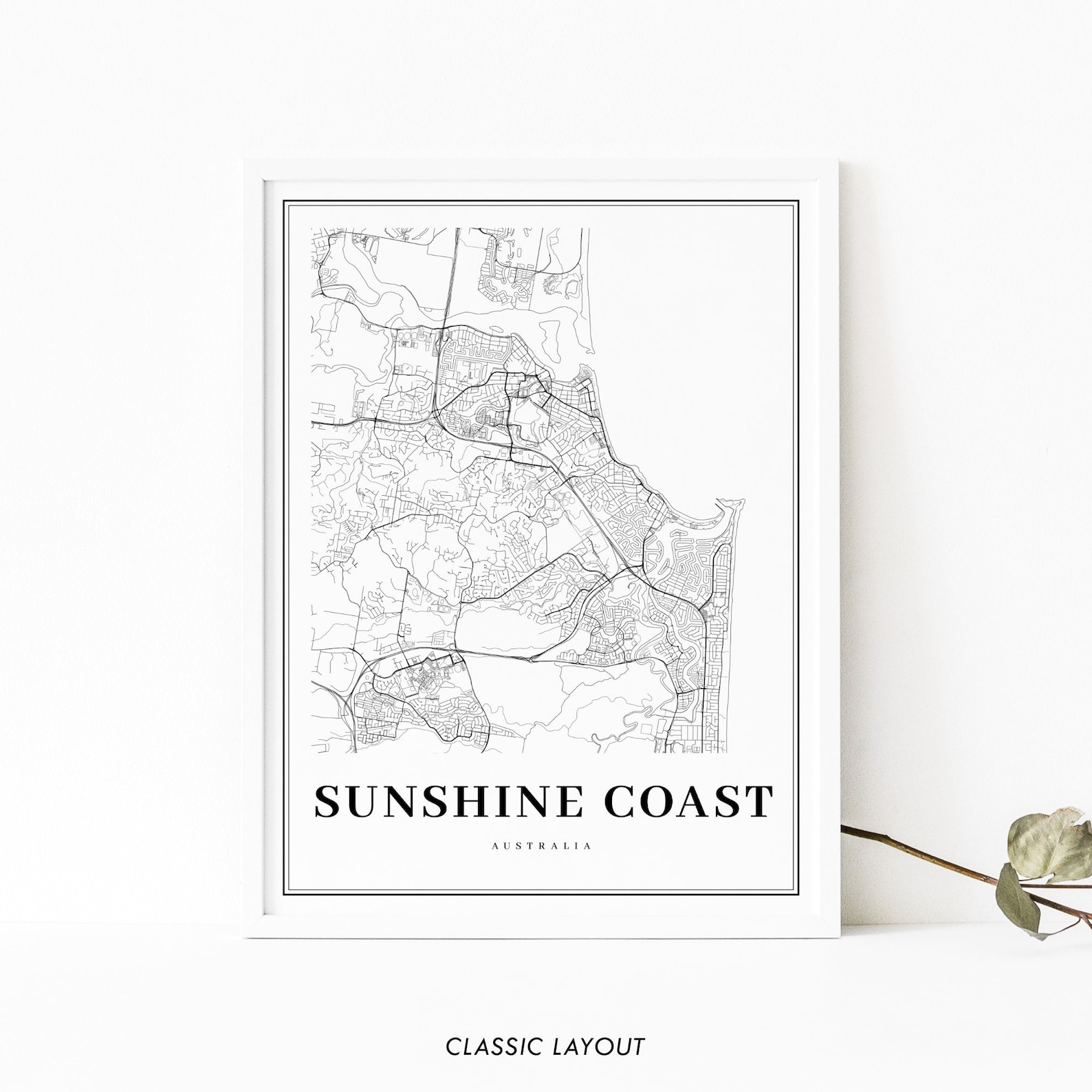 Sunshine Coast QLD Australia Map Print, Map Art Poster, Queensland City ...