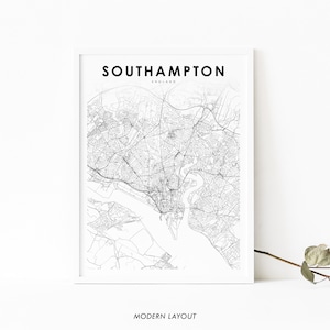 Southampton England Karte Drucken, UK Vereinigtes Königreich Karte Kunst Poster, Stadt Straße Straßenkarte Druck, Kinderzimmer Wand Büro Dekor, druckbare Karte