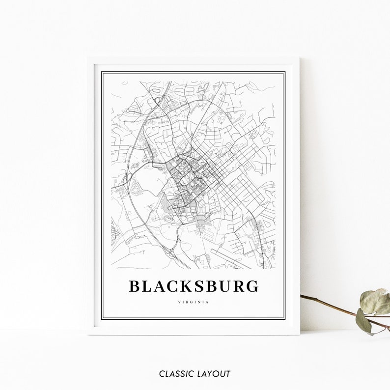Blacksburg VA Map Print Virginia USA Map Art Poster Virginia - Etsy