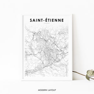 Saint-Étienne Frankreich Karte Print, Karte Kunst Poster, Rhône-Alpes, Stadt Straße Road Map Print, Kinderzimmer Wand Büro Dekor, druckbare Karte