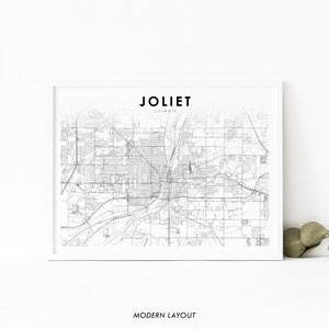 Joliet IL Karte Print, Illinois USA Karte Kunst Poster, Stadt Straße Straße Karte Druck, Kinderzimmer Wand Büro Dekor, druckbare Karte
