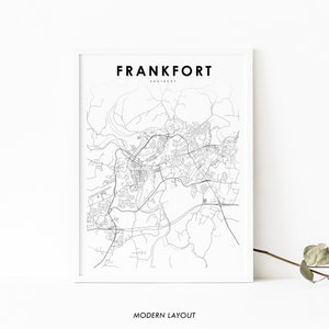 Frankfort KY Map Print, Kentucky USA Map Art Poster, Franklin, City Street Road Map Print, Nursery Room Wall Office Decor, Printable Map