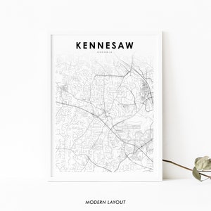 Kennesaw GA Kaart Print, Georgia USA Kaart Art Poster, Cobb County, City Street Road Map Print, Kinderkamer Kantoor Muur Decor, Afdrukbare kaart