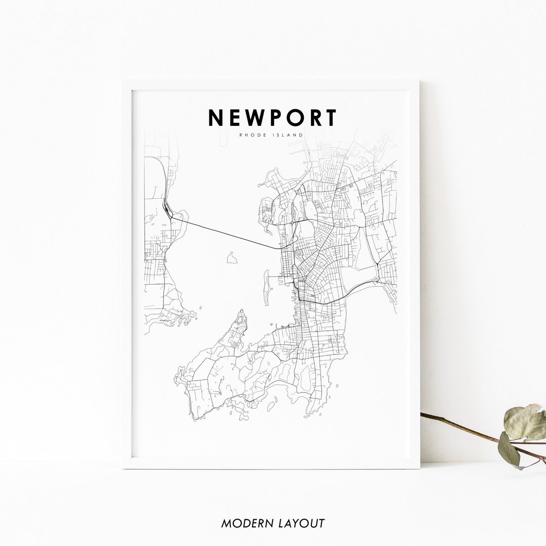 Newport RI Map Print, Rhode Island USA Map Art Poster, Aquidneck, City Street Road Map Print ...