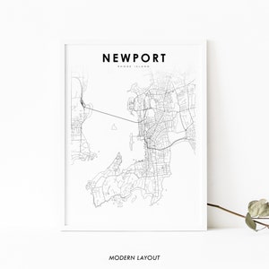 Newport RI Karte Print, Rhode Island USA Karte Kunst Poster, Aquidneck, Stadt Straße Straße Karte Druck, Kinderzimmer Wand Büro Dekor, druckbare Karte