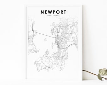 Newport RI Map Print, Rhode Island USA Map Art Poster, Aquidneck, City Street Road Map Print, Nursery Room Wall Office Decor, Printable Map