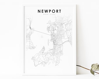 Newport RI Map Print, Rhode Island USA Map Art Poster, Aquidneck, City Street Road Map Print, Nursery Room Wall Office Decor, Printable Map