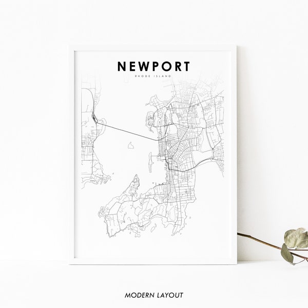 Newport RI Map Print, Rhode Island USA Map Art Poster, Aquidneck, City Street Road Map Print, Nursery Room Wall Office Decor, Printable Map