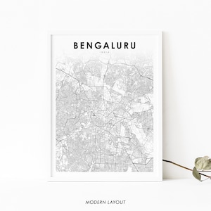 Impressão de mapa de Bengaluru Índia, pôster de arte de mapa, Bangalore Karnataka, impressão de mapa de estradas de ruas da cidade, decoração de parede de quarto de berçário, mapa para impressão