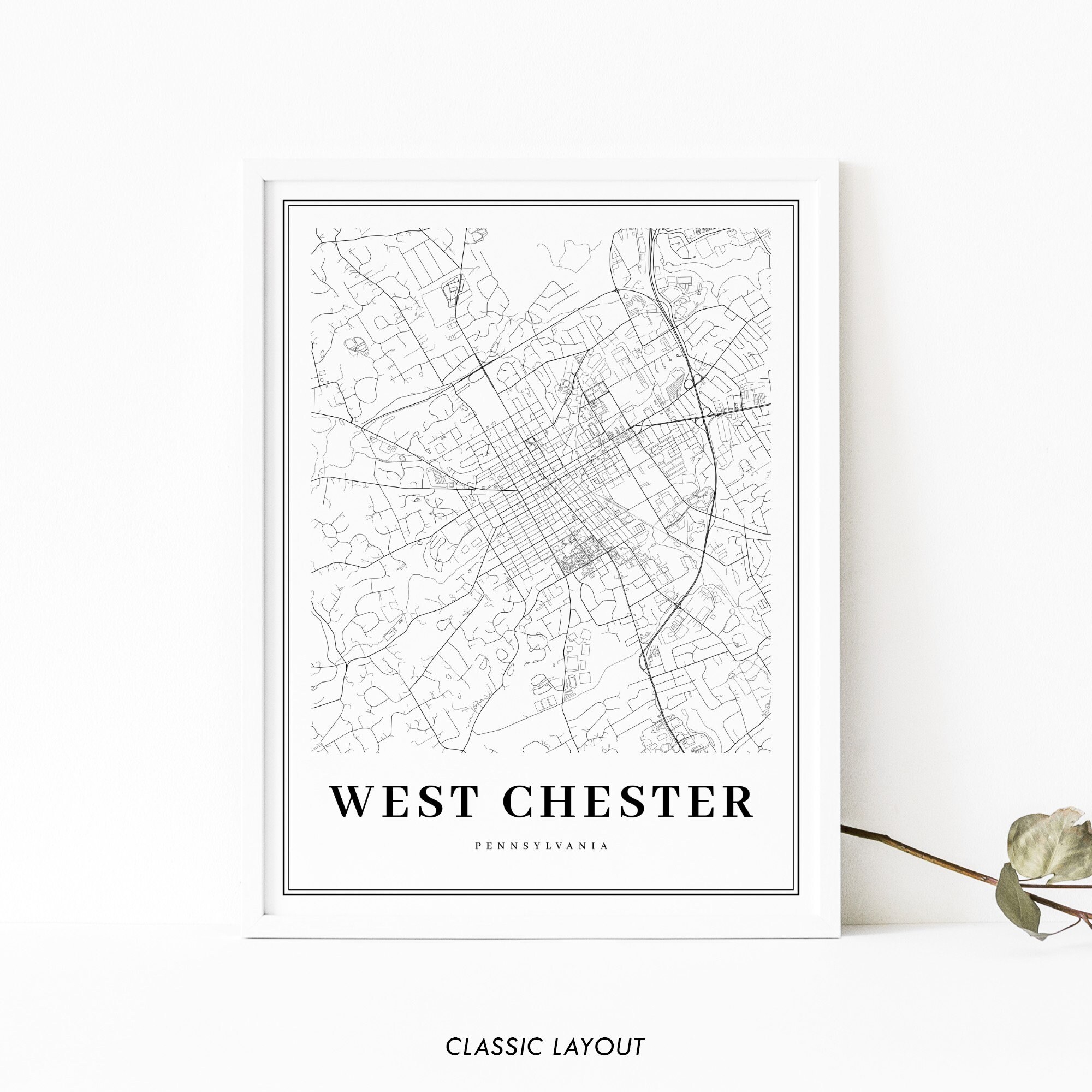 West Chester PA Map Print Pennsylvania USA Map Art Poster | Etsy