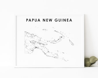 Impresión de mapas de Papúa Nueva Guinea, cartel del mapa de carreteras del país, arte del mapa de Oceanía Port Moresby, decoración de la oficina de la pared de la guardería, mapa imprimible