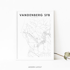 Vandenberg Space Force Base CA Map Print, Santa Barbara County USA Karte Kunst Poster Stadt Straßenkarte Druckraum Büro Wanddeko druckbare Karte