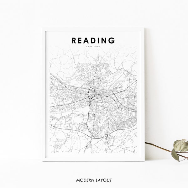 Reading England Map Print, United Kingdom UK Map Art Poster, City Street Road Map Print, Nursery Room Wall Office Decor, Printable Map