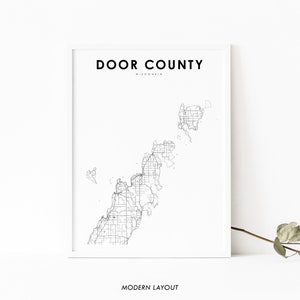 Door County WI Map Print, Wisconsin USA Map Art Poster, City Street Road Map Print, Nursery Room Wall Office Decor, Printable Map
