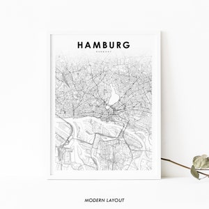 Hamburg Deutschland Karte Print, Hamburg Deutschland Karte Kunst Poster, Stadt Straße Straßenkarte Druck, Kinderzimmer Wand Büro Dekor, druckbare Karte