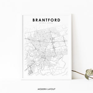 Brantford Ontario carte impression, ON Canada carte Art affiche, comté de Brant ville rue route carte impression, pépinière chambre bureau décoration murale carte imprimable