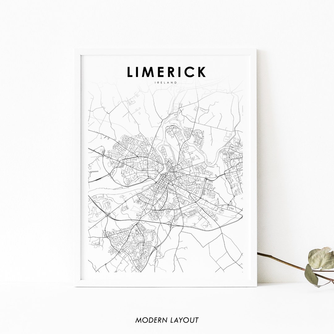 Limerick Ireland Map Print, Map Art Poster, Luimneach Munster, City ...