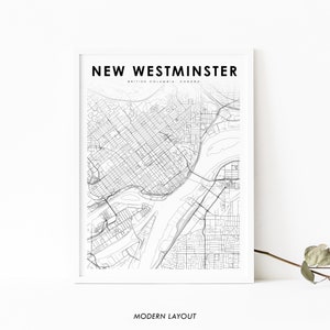 New Westminster BC Karte Print, British Columbia Kanada Karte Kunst Poster, Stadt Street Karte Druck, Kinderzimmer Wand Büro Dekor, druckbare Karte