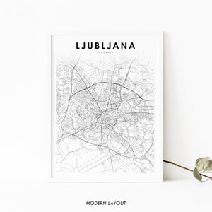 Impressão de mapa de Ljubljana Eslovênia, pôster de arte de mapa, Lublana Laibach, impressão de mapa de estradas de ruas da cidade, decoração de parede de quarto de berçário, mapa para impressão