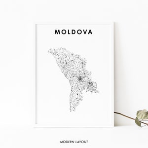 Moldawien Karte Print, Land Straßen Karte Kunst Poster, Europa Land Karte Poster, Kinderzimmer Wand Büro Dekor, druckbare Karte