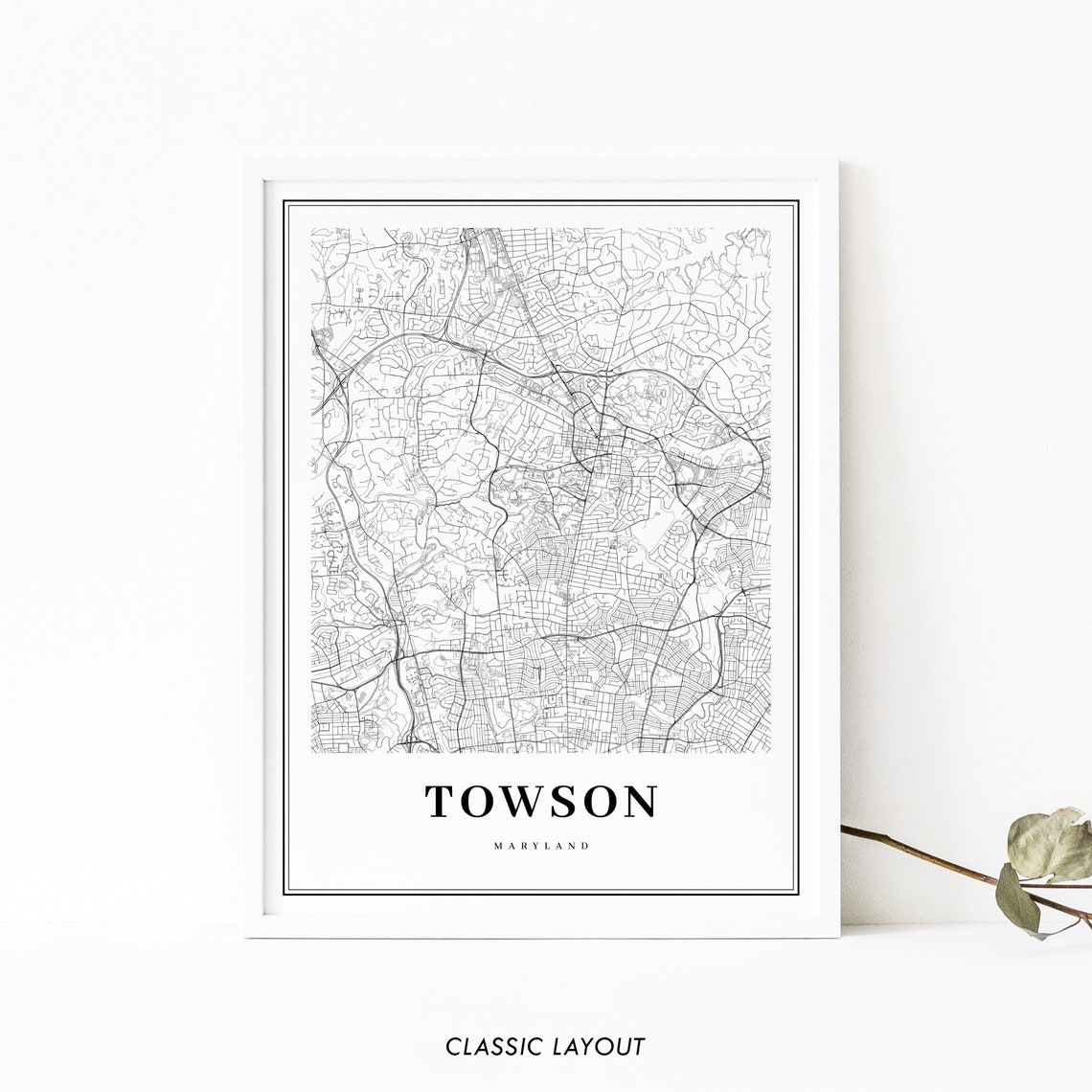 Towson MD Map Print Maryland USA Map Art Poster Baltimore Etsy