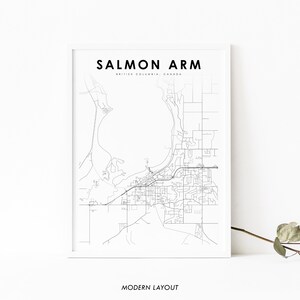 Salmon Arm BC Canada Mapa Wydruk, British Columbia Mapa Art Plakat, City Street Road Mapa Wydruk, Pokój dziecięcy Dekoracja ścienna do biura, Wydrukowana mapa