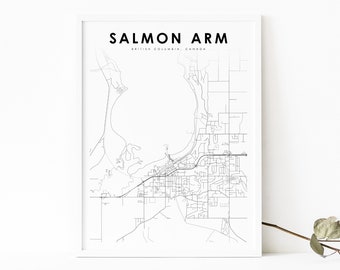 Salmon Arm BC Canada Mapa Wydruk, British Columbia Mapa Art Plakat, City Street Road Mapa Wydruk, Pokój dziecięcy Dekoracja ścienna do biura, Wydrukowana mapa