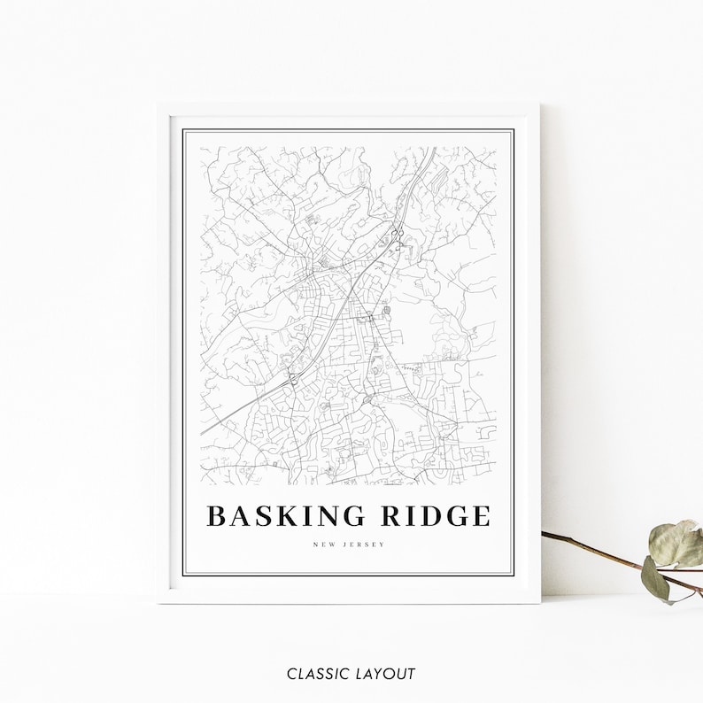 Basking Ridge NJ Map Print, New Jersey USA Map Art Poster, Bernards ...
