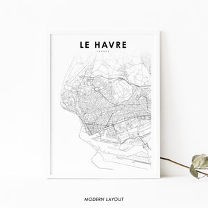 Le Havre Frankreich Karte Print, Karte Kunst Poster, Lé Hâvre Normandie, Stadt Straße Straße Karte Drucken, Kinderzimmer Wand Büro Dekor, druckbare Karte