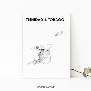 Impressão de mapa de Trinidad e Tobago, pôster de mapa de estradas, arte de mapa de Porto de Espanha da América do Caribe, decoração de escritório de parede de quarto de berçário, mapa para impressão