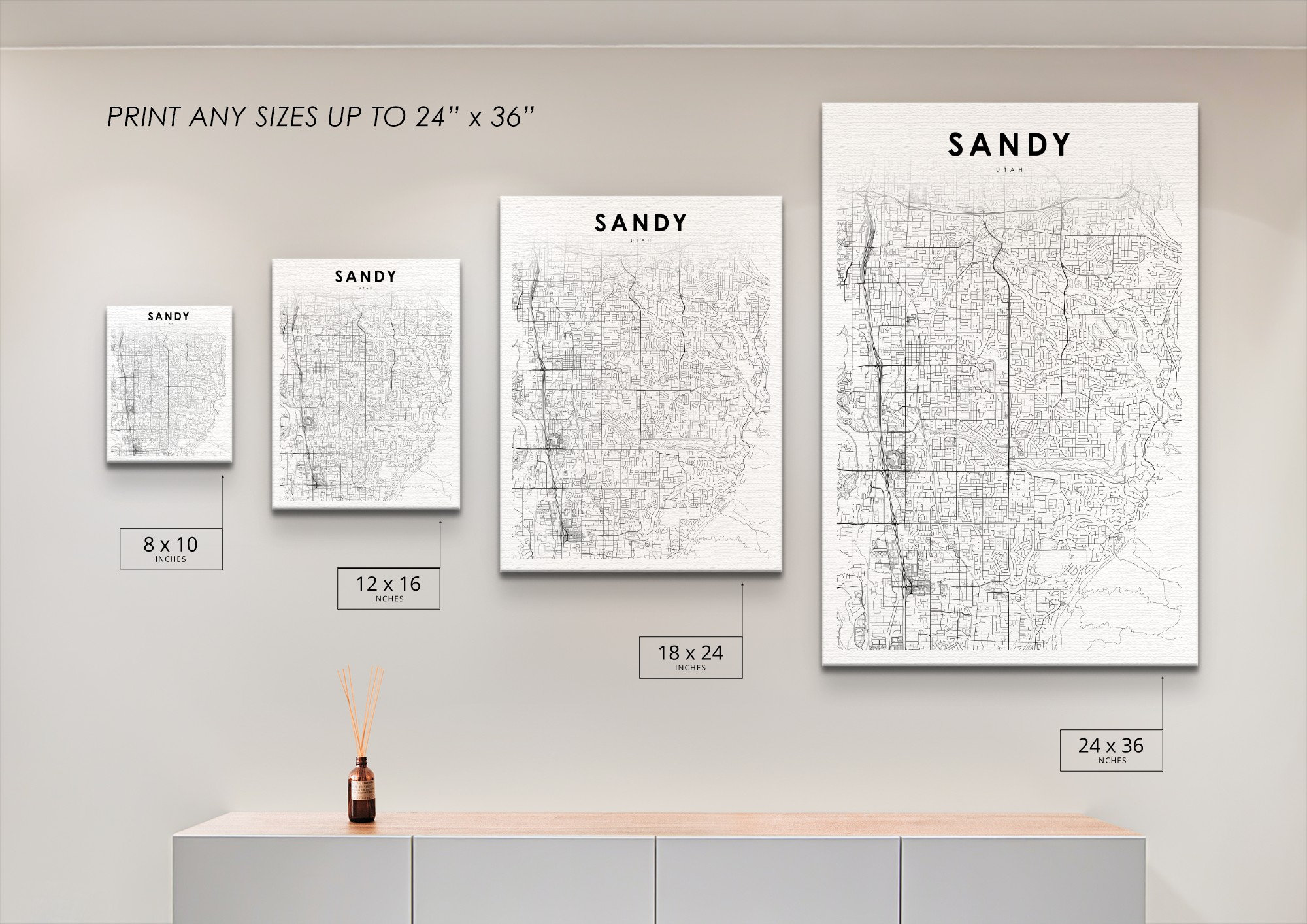 Sandy UT Map Print, Utah USA Map Art Poster, City Street Road Map Print ...