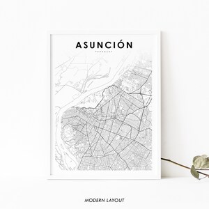 Asuncion Paraguay Map Print, Map Art Poster, Asunción City Street Road Map Print,Nursery Room Wall Office Decor, Printable Map