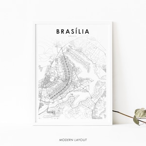 Impressão de mapa de Brasília, mapa de Brasília, pôster de arte, impressão de mapa de estradas da cidade, decoração de parede de quarto de berçário, mapa imprimível